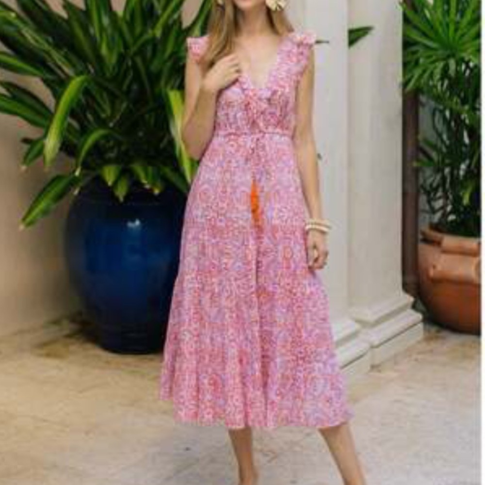 MER ST. BARTH Women's Giselle Maxi Block Print Dress, Safi Pink L